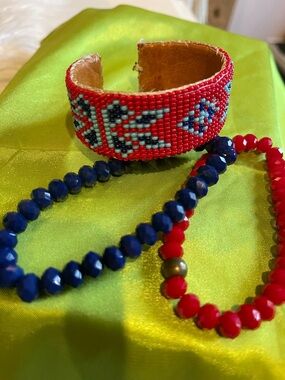 Handmade Red Beaded Cuff Bracelet